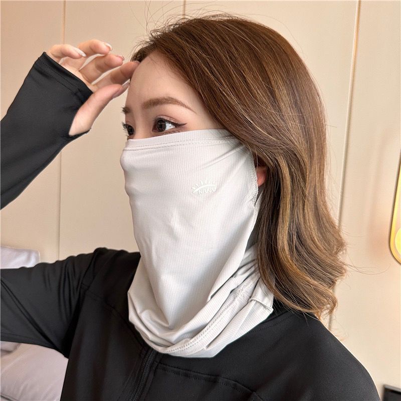 Mặt Nạ Chống Nắng Tích Hợp Khẩu Trang Chống Tia Cực Tím Bằng Lụa Lạnh Mỏng Thời Trang Mùa Hè Cho Nữ