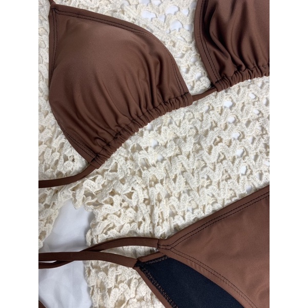 Bikini Đồ Bơi Hai Mảnh Tam Giác  Nâu Tây Dây Dài Dễ Tạo Kiểu