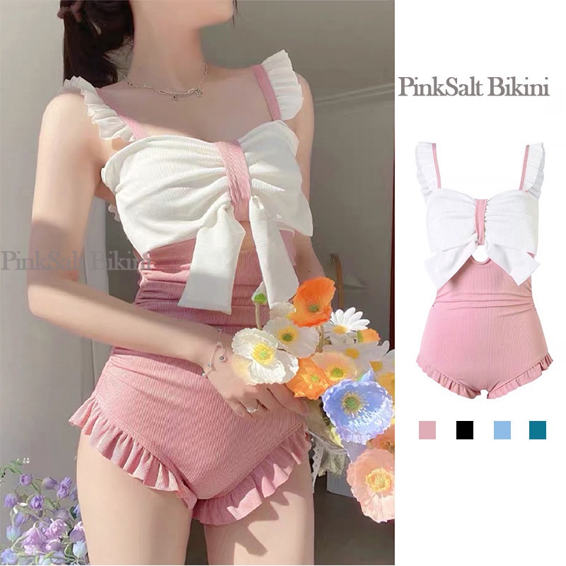 Bikini đi biển một mảnh liền thân, áo tắm hai dây phối nơ cách điệu dễ thương B07 - Pinksalt