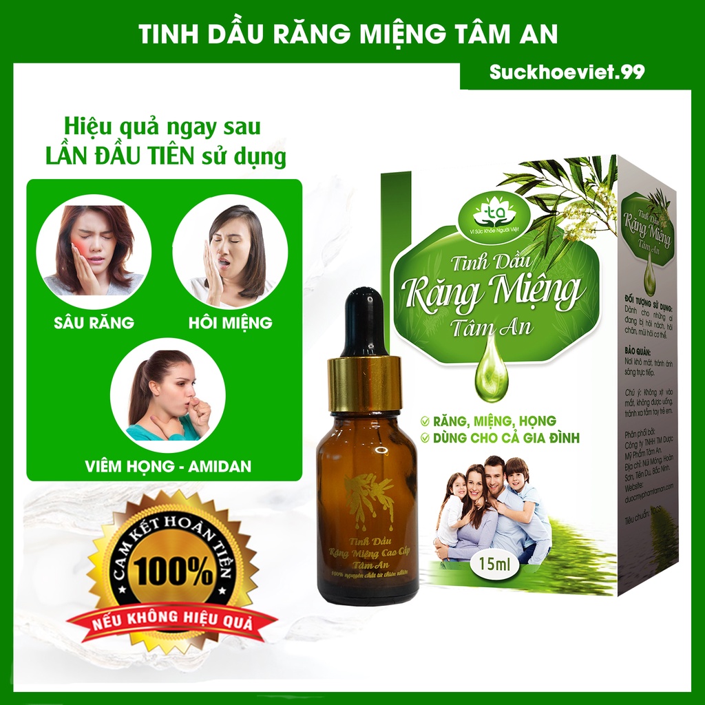 Tinh dầu răng miệng Tâm An 20ml - Sâu răng, hôi miệng, viêm họng, ê buốt chân răng, amidan. 100% tự nhiên