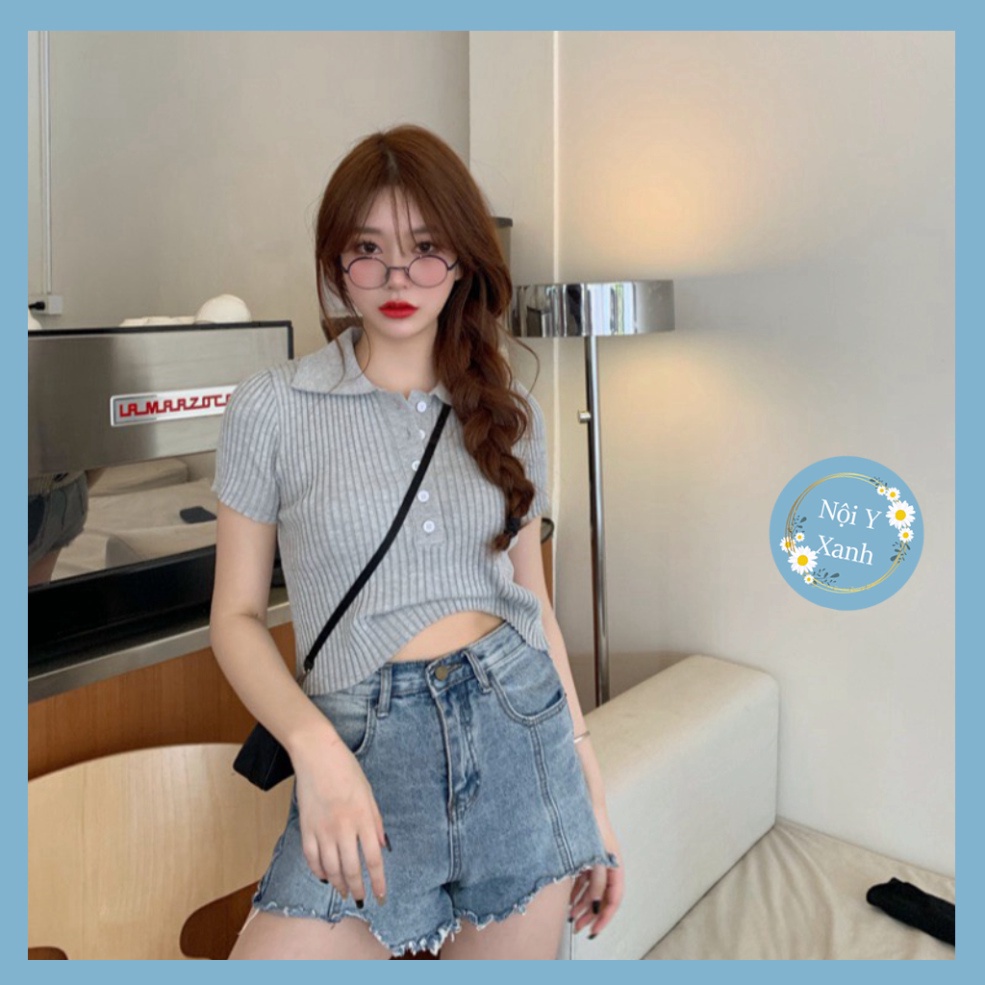 áo thun len nữ ngắn tay chất len tăm mỏng co giãn phong thái tươi trẻ nhiều màu sắc Nội Y Xanh