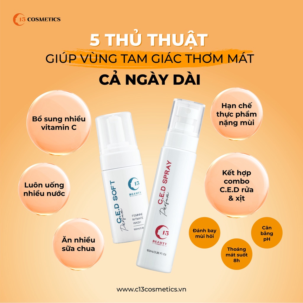 Combo Dung Dịch Vệ Sinh Dạng Bọt và Xịt Khử Mùi Thơm Mát, Lành Tính Diu Nhẹ C13 Cosmetics Thu Trang
