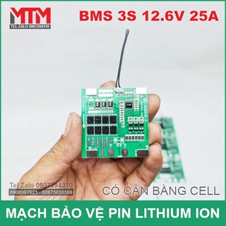 Mạch bảo vệ pin lithium ion 3S 12V 25A BMS có cân bằng thông minh