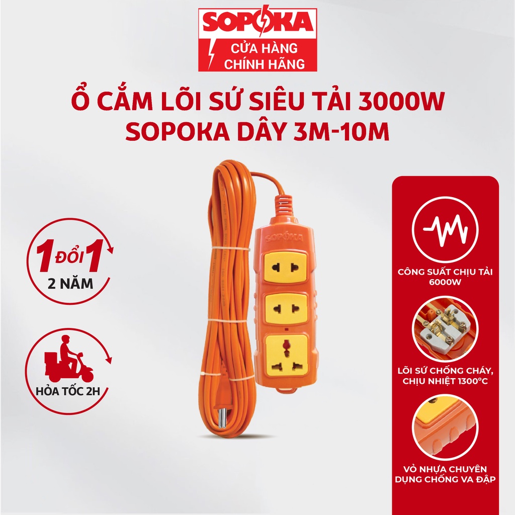 Ổ cắm điện ổ điện SOPOKA T3000W 4S công suất lớn siêu chịu tải