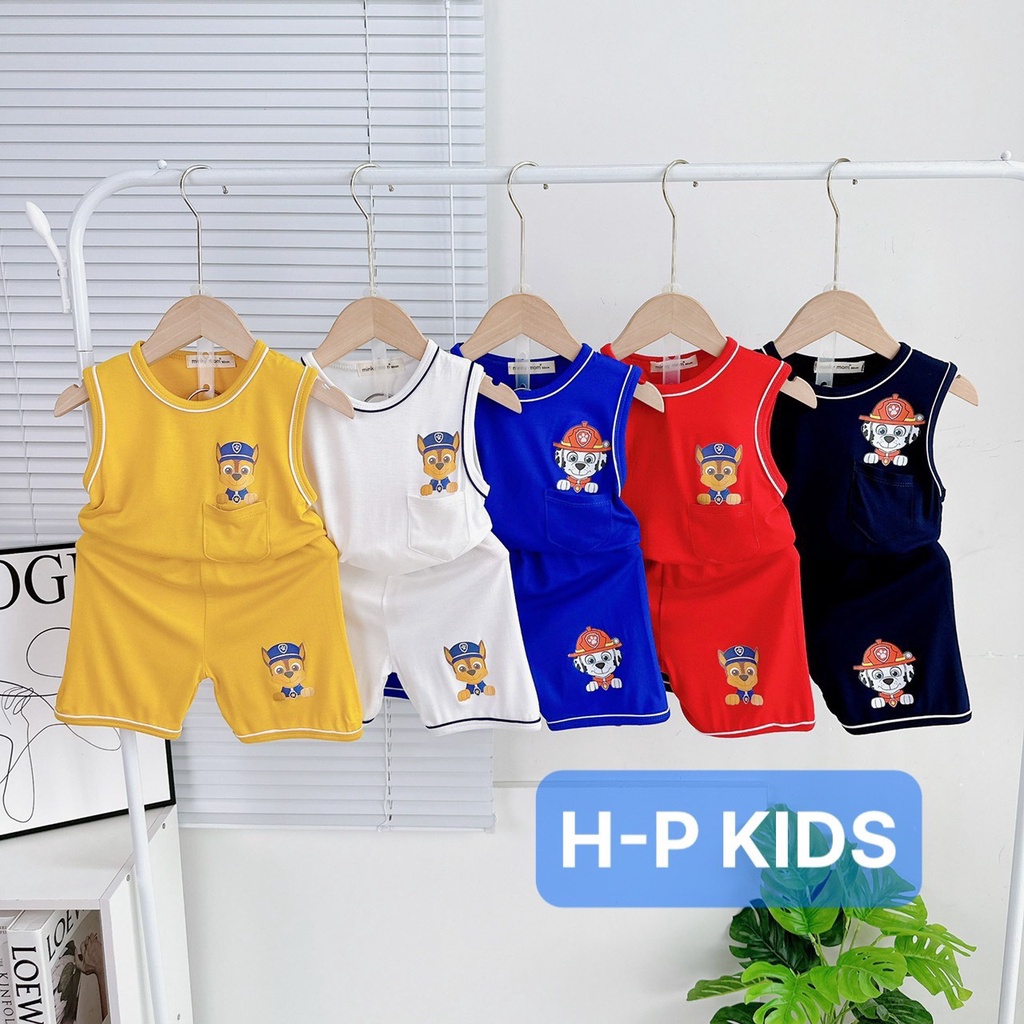 Bộ Ba Lỗ Size 80-150 (7-27kg) MINKY MOM viền in Pét hình chó cứu hộ có túi cho bé
