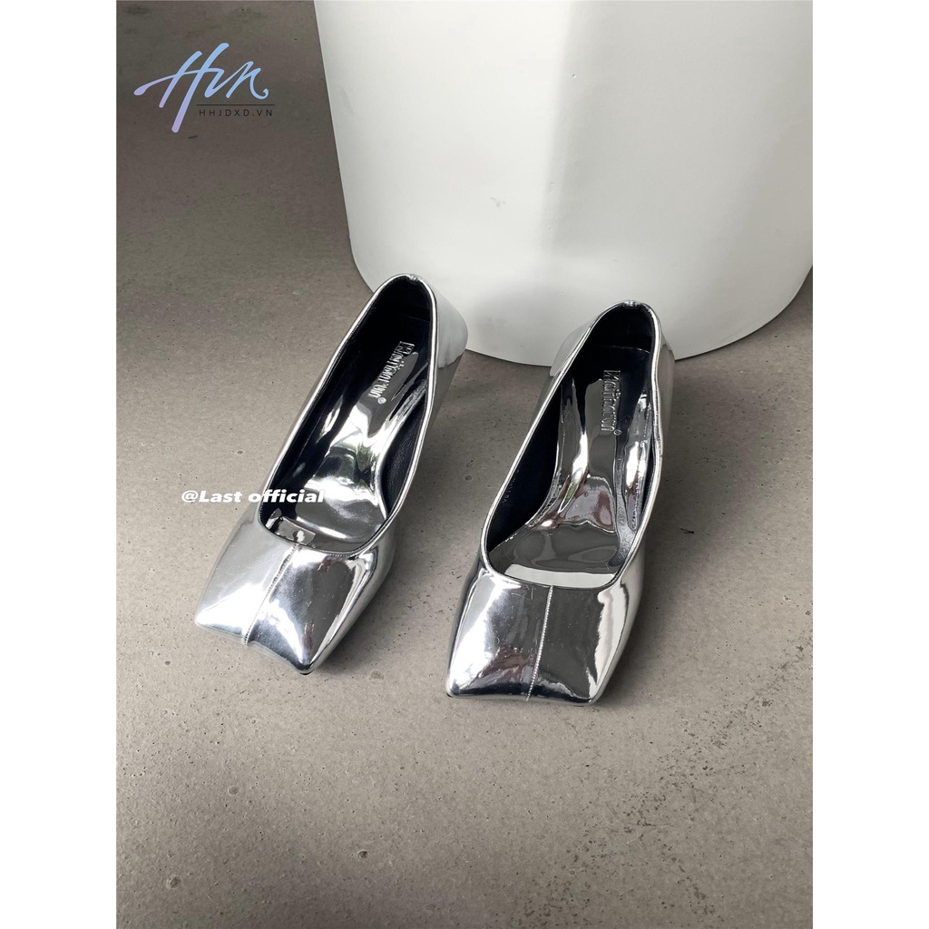 Giày Cao Gót Mũi Vuông Màu Bạc Lấp Lánh Thiết Kế Mới Thời Trang Dành Cho Mùa Xuân 2023