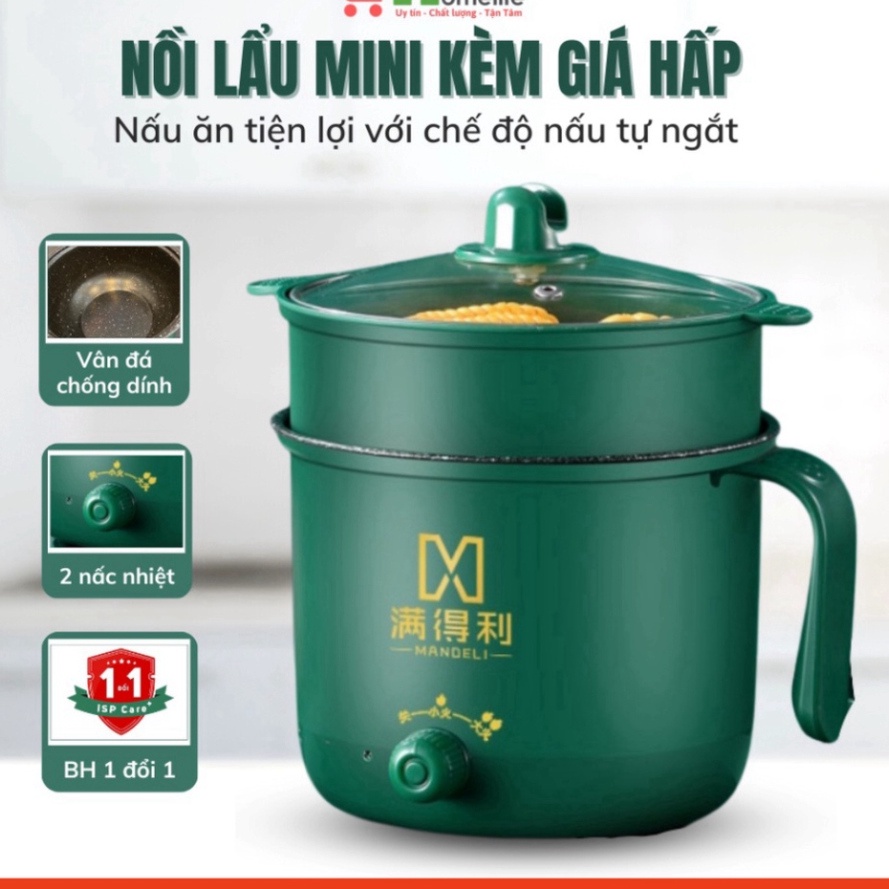 Nồi Lẩu Điện Mini, Nấu Mì 2 Tầng Kèm Giá Hấp Đa Năng  Nướng, Luộc, Chiên Chống Dính Vấn Đá Tiện Lợi, Ca nấu mì - N2 New