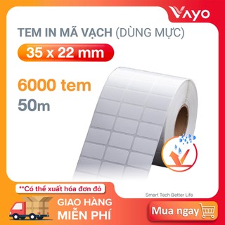 Tem nhãn in mã vạch 35x22mm, 3 tem/hàng (dùng mực), tự dính, chống nước