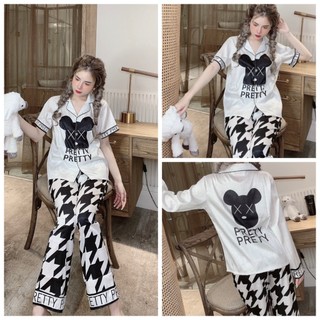 đồ bộ pijama mặc nhà phong cách quảng châu - lụa latin gấm xước