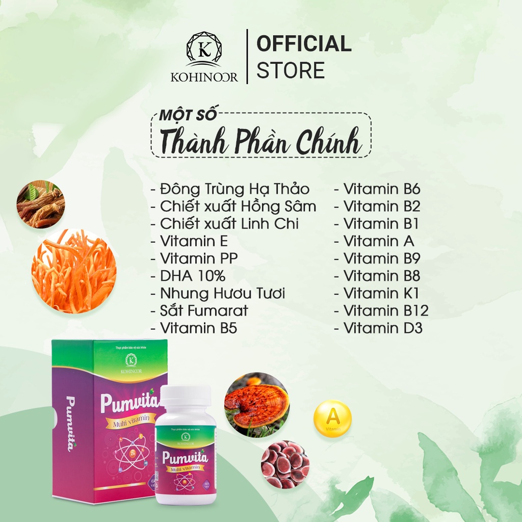 Vitamin tổng hợp Pumvita Kohinoor (hộp 60 viên) - Tăng đề kháng, bảo vệ sức khoẻ