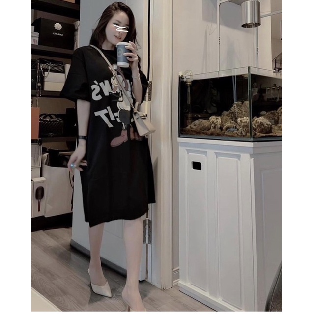 VÁY COTTON SUÔNG HÌNH CÚN MÀU ĐEN