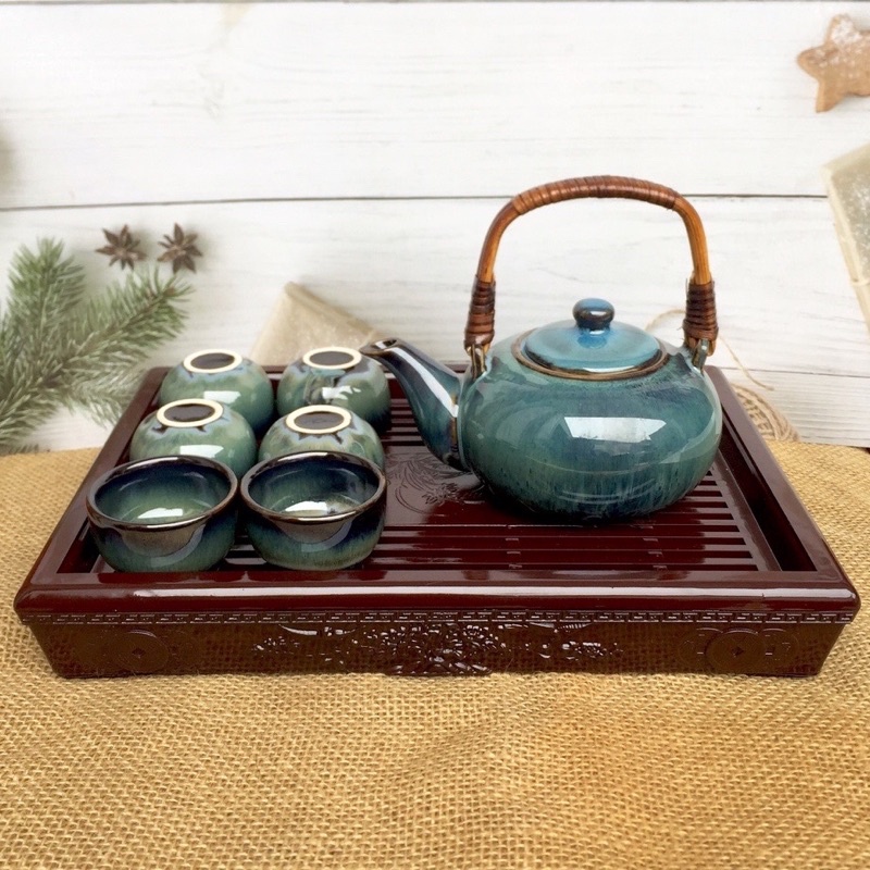 Bộ ấm chén sứ uống trà, ấm chén gốm sứ bát tràng, bộ trà men hoả biến sắc màu, tách trà thưởng trà giá rẻ- quà tặng