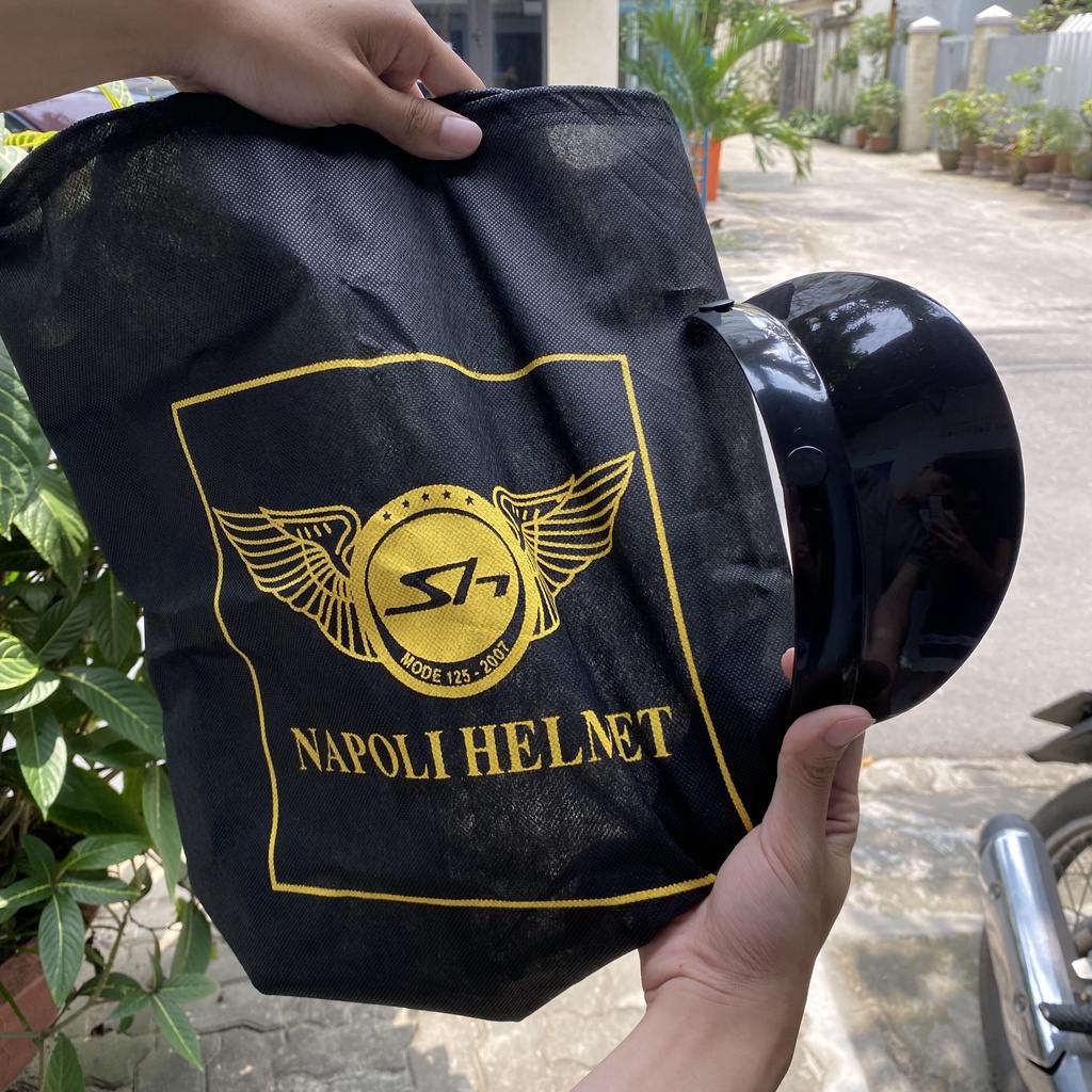 Mũ bảo hiểm 3/4 chính hãng màu đen nhám SH Napoli, nón freesize chất lượng kèm kính phi công, UV
