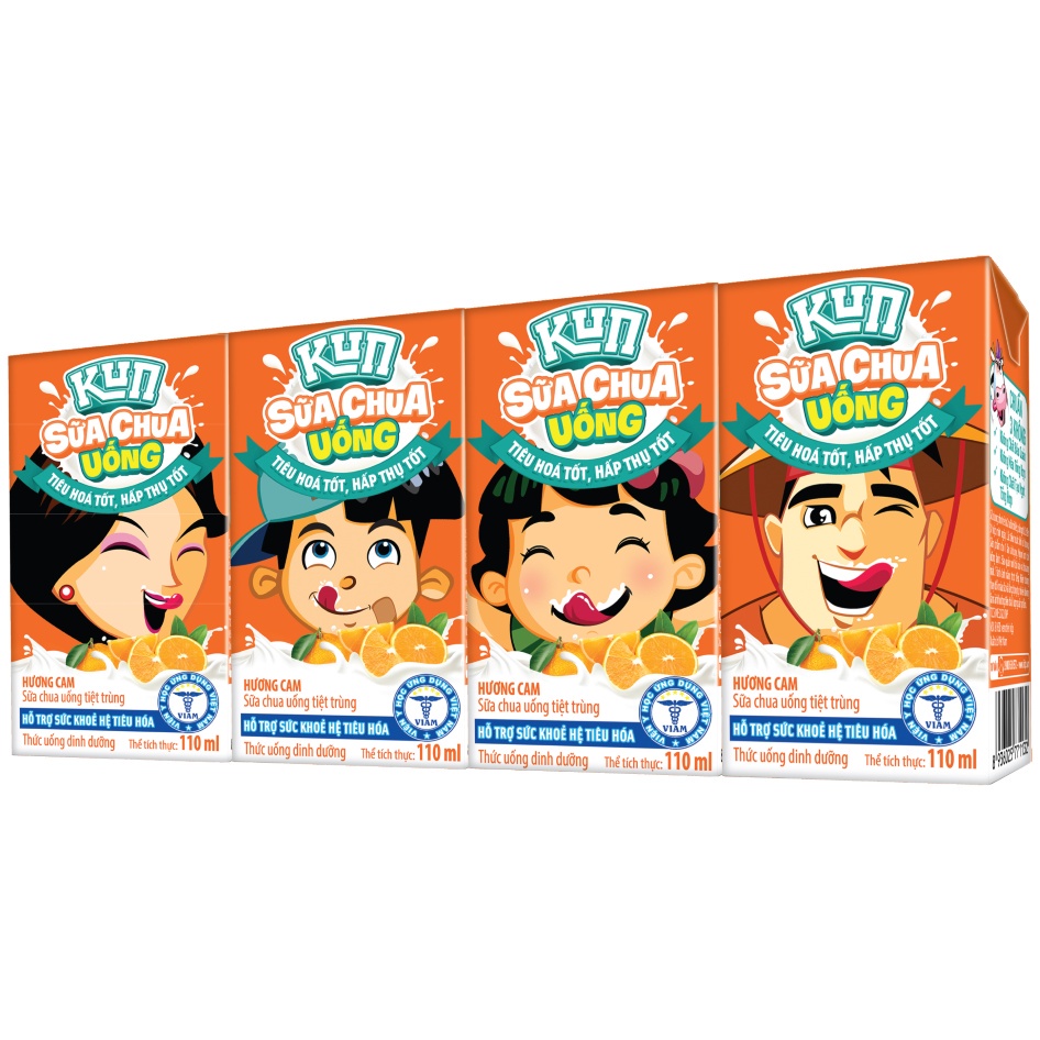 KUN_Sữa Chua Uống Hương Kem Dâu, Hương Cam Thùng 48 Hộp x 110ml