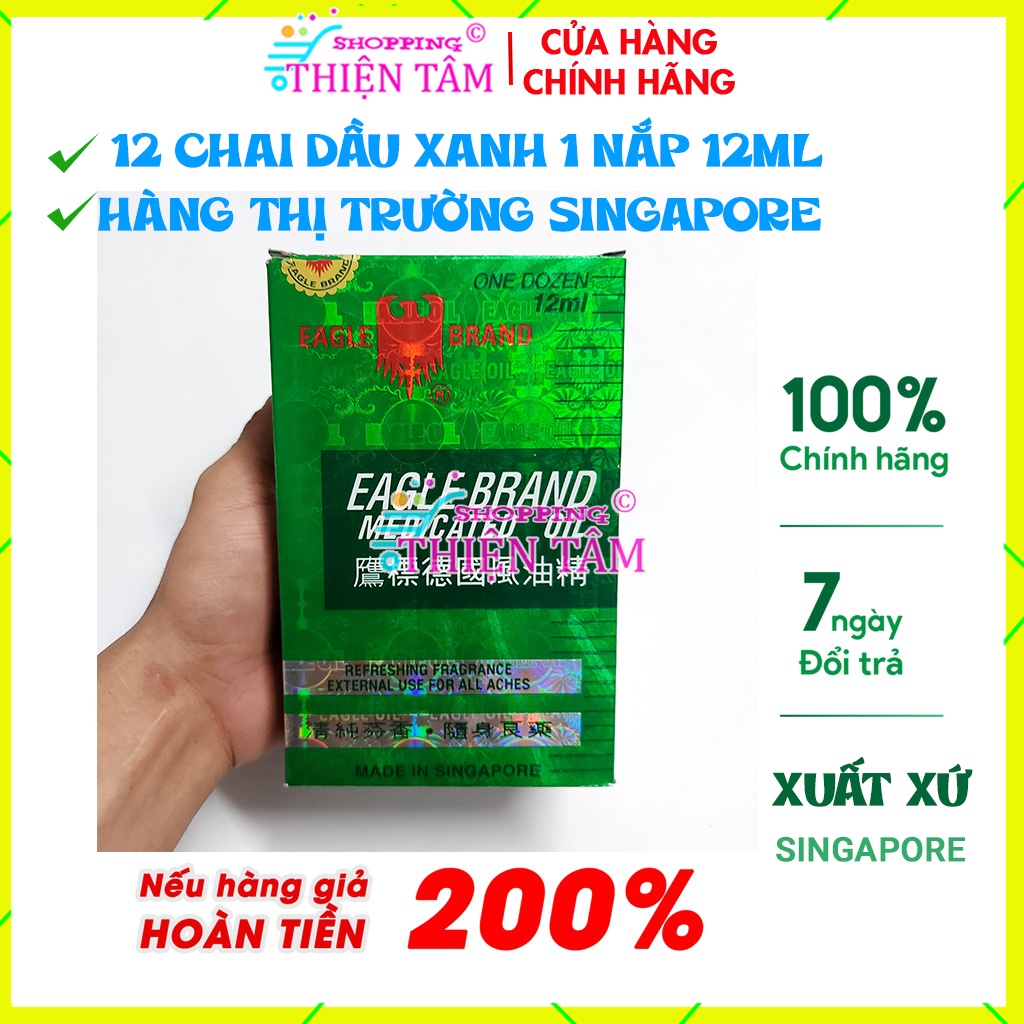 (DATE 08/2025) 12 Chai Dầu Gió Xanh 12ml Con Ó Hãng EAGLE BRAND Hàng Thị Trường Singapore
