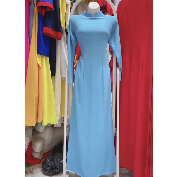 27T2.14 Áo dài xanh dương cổ truyền thống tay dài