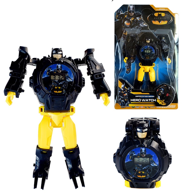 Đồng hồ biến hình robot, chiếu hình cho các bé: siêu nhân nhện, người sắt