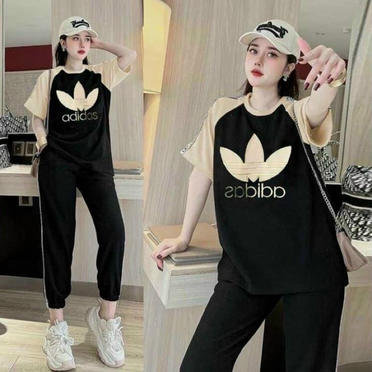 sét bộ thun áo phom rộng thêu chữ