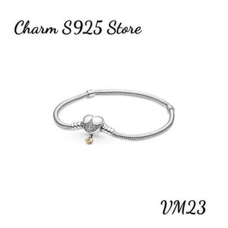 Vòng tay pan ale mềm khoá tim đính đá bạc s925