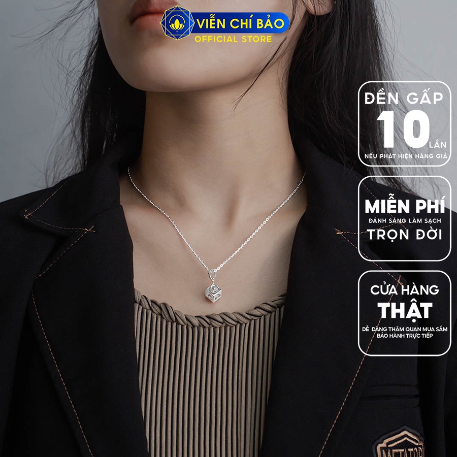Dây chuyền bạc nữ Mặt lập phương trái tim bạc 925 thời trang phụ kiện trang sức Viễn Chí Bảo D400434