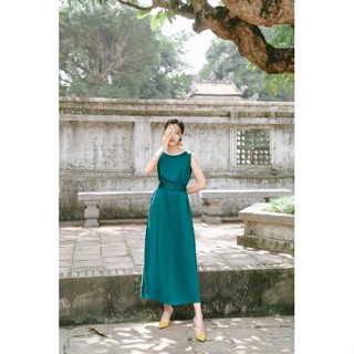   XÉO XỌ  Đầm Ngọc Giác 70% tơ tằm 30% Viscose dáng suông trơn  có kèm đai thắt  