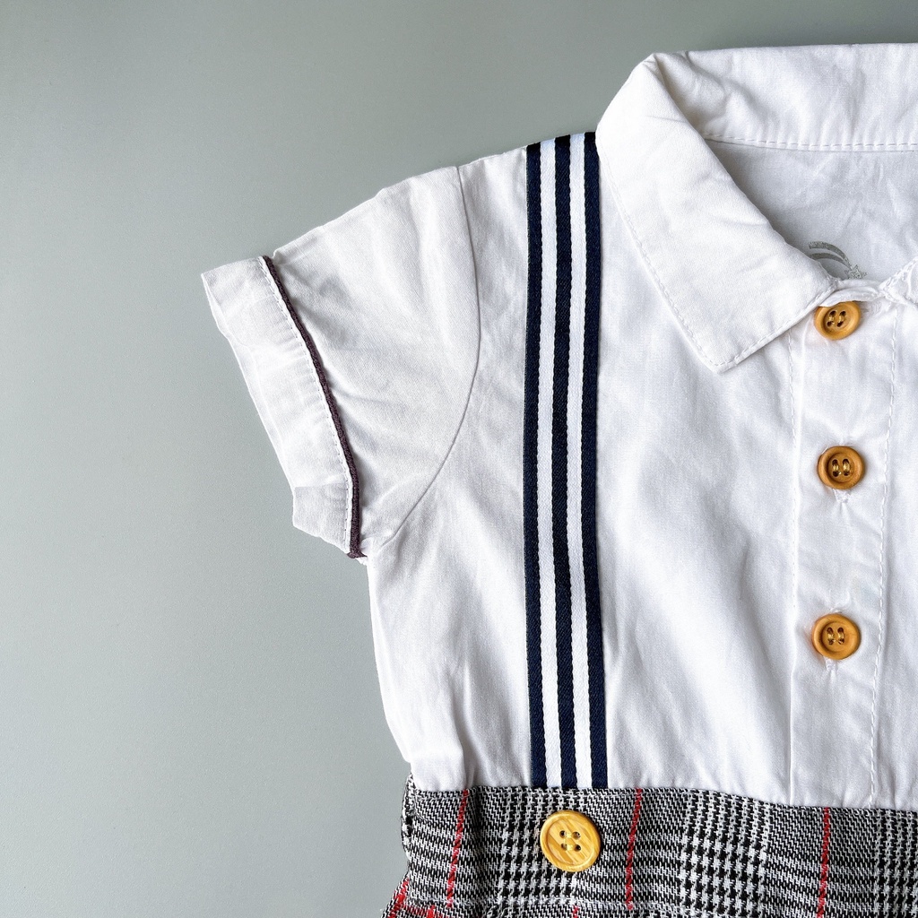 Áo liền quần bé trai body công tử sơ sinh RED TAG ngắn tay 0-3 tháng xuất dư