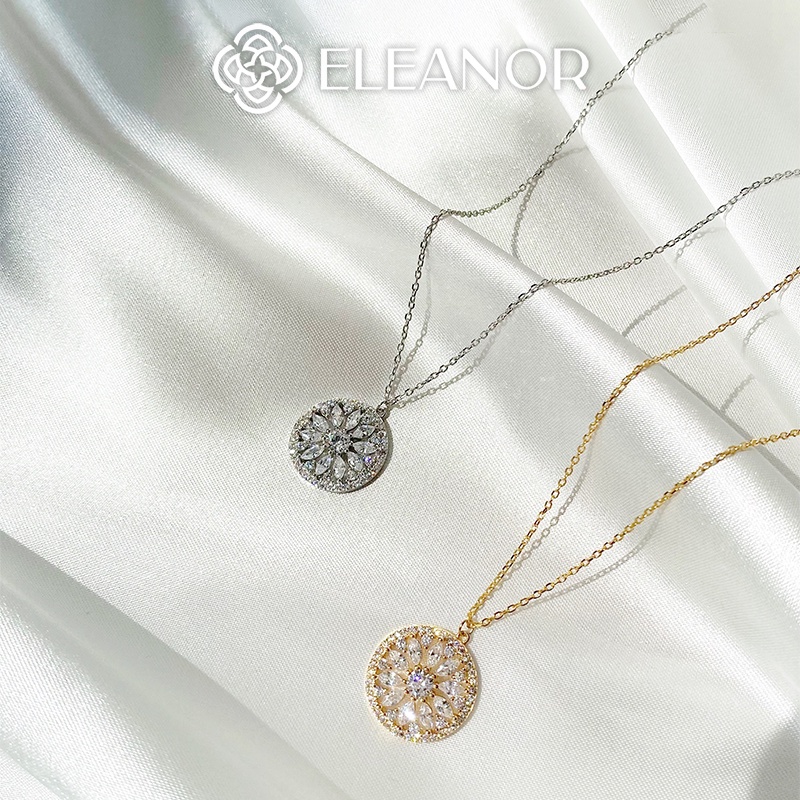 Dây chuyền nữ bạc 925 Eleanor Accessories mặt tròn hoa văn đính đá phụ kiện trang sức 5397