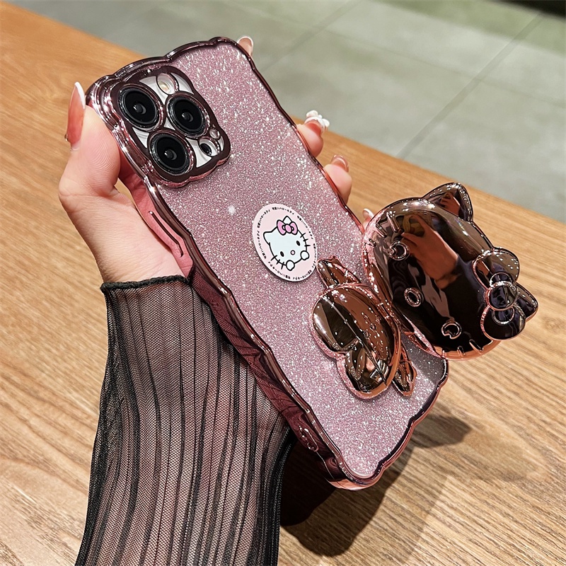 Ốp Điện Thoại Kèm Giá Đỡ Hình Mèo Hello Kitty Dễ Thương Cho iPhone 11 12 13 14 Pro Max 7 8 14 Plus