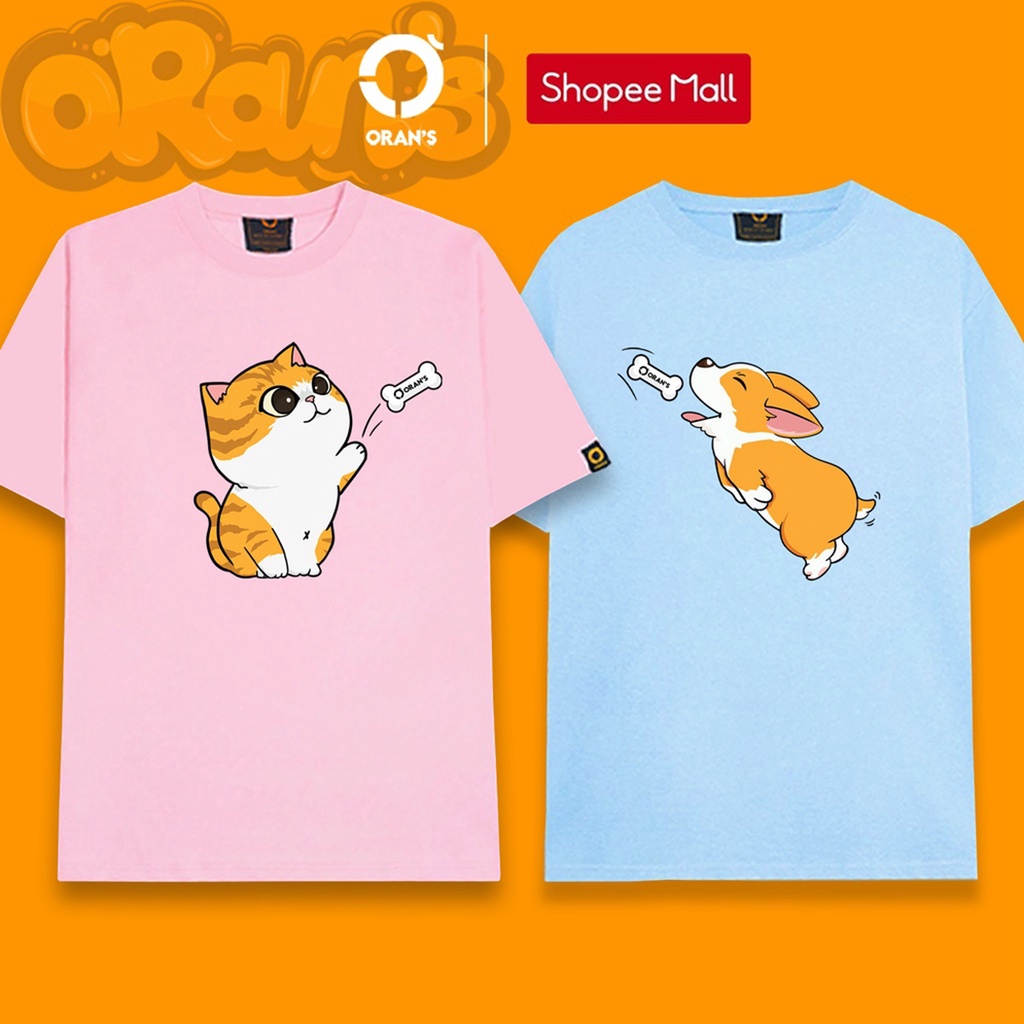 áo ngắn tay áo phông áo form Áo thun đôi chó mèo đớp cá ORANS áo đôi nam nữ Oversize chất COTTON 4C FULLBOX - Husky ORAN'S Couple 11