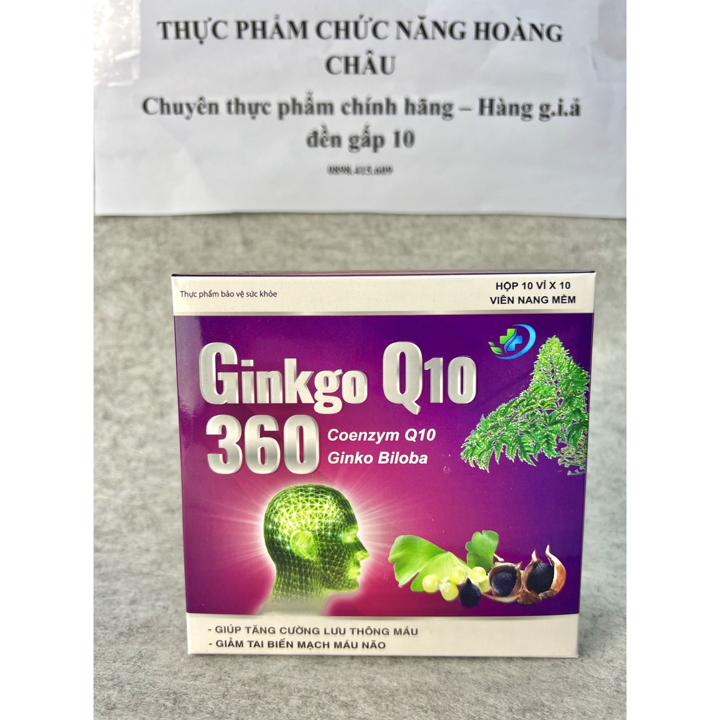 Hoạt huyết dưỡng não Ginkgo Biloba Q10 - Hỗ trợ tăng cường tuần hoàn máu - Giúp giảm đau đầu, chóng mặt - Hộp 100 viên