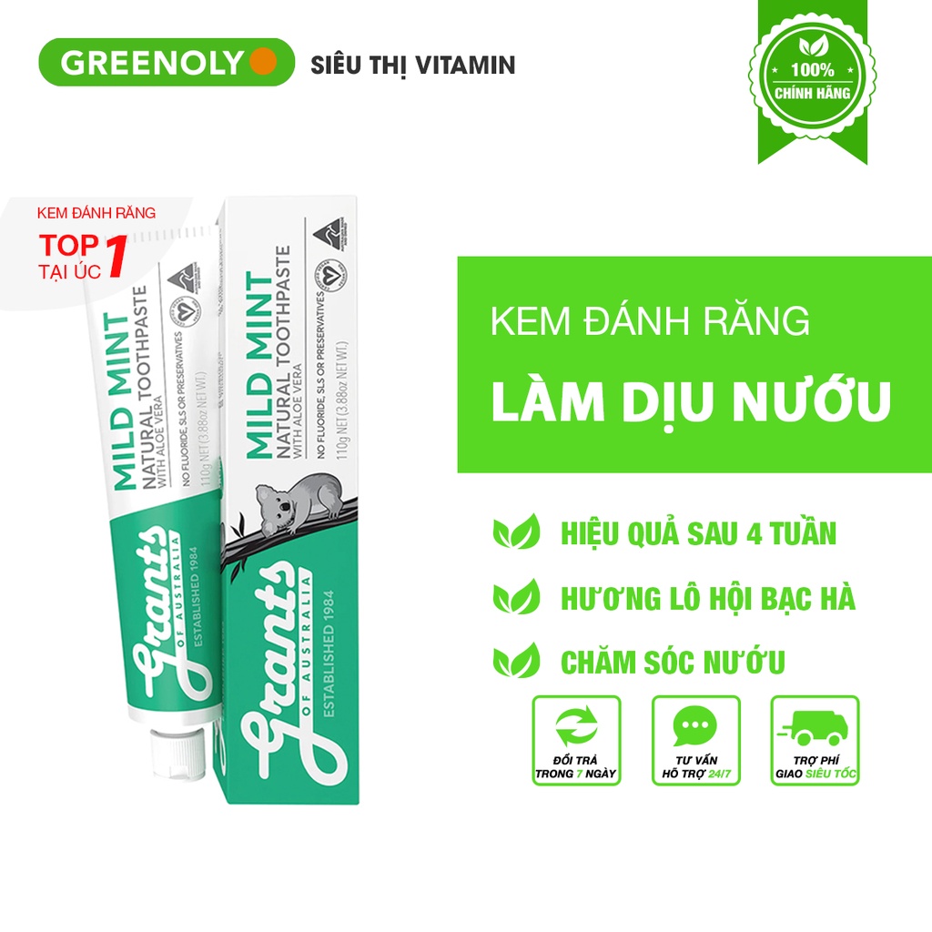 Kem Đánh Răng Grants Of Australia Hương Lô Hội Bạc Hà Làm Dịu Nướu Giảm Ê Buốt