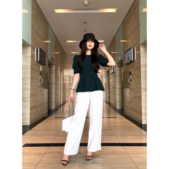 Áo Công Sở Tay Phồng Xếp Ly, Eo Peplum