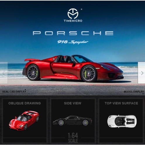 Mô hình ô tô Porsche 918 spider 1/64 Time Micro