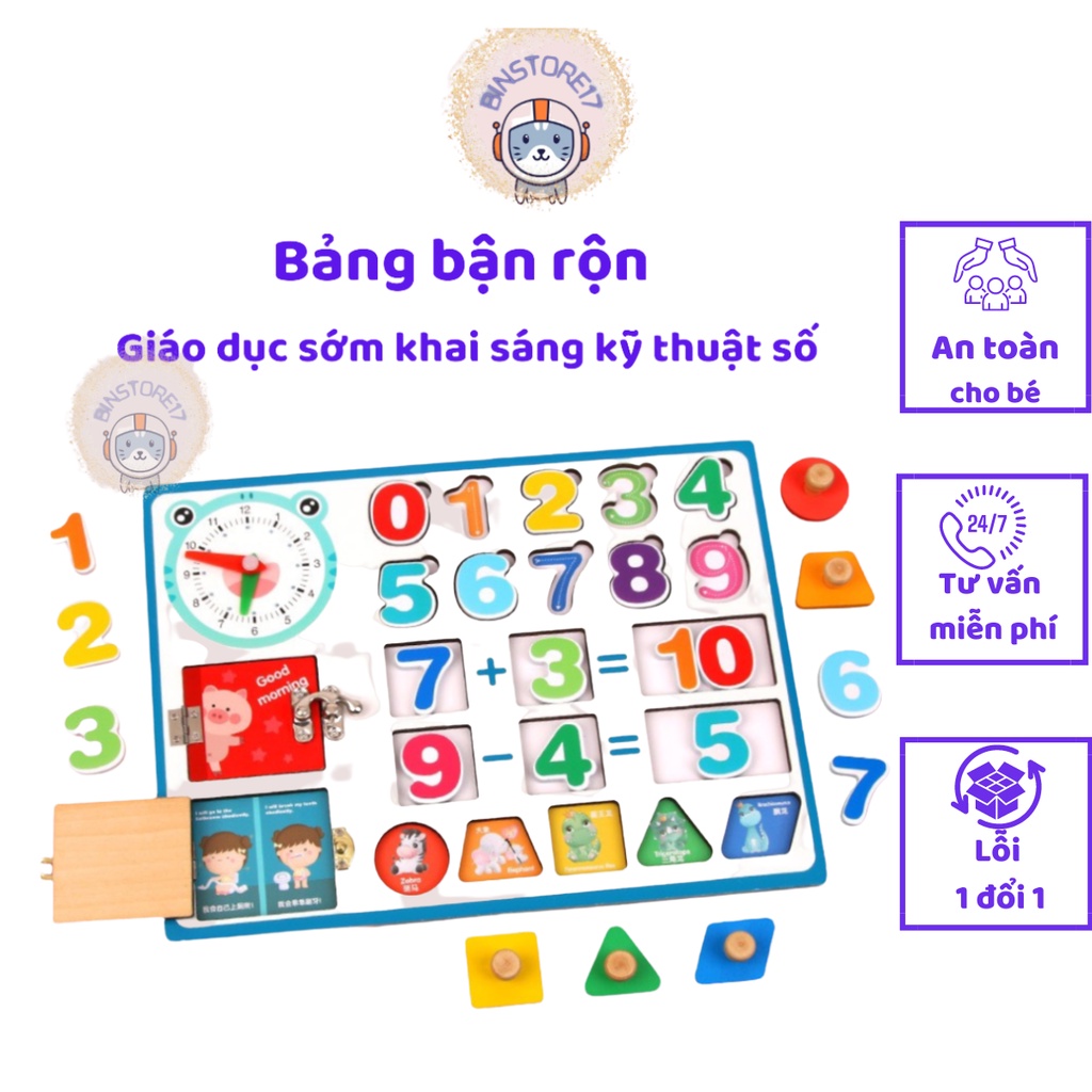 Bảng bận rộn Montessori kết hợp xếp hình , giáo dục sớm cho trẻ kỹ thuật số