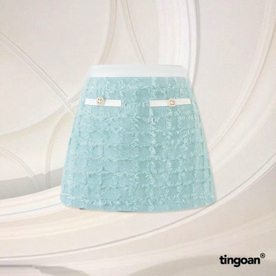 TINGOAN®  - Chân váy tweed xanh cạp lửng lông kẻ ô đính cúc đá MY BEIBI SKIRT/BLUE