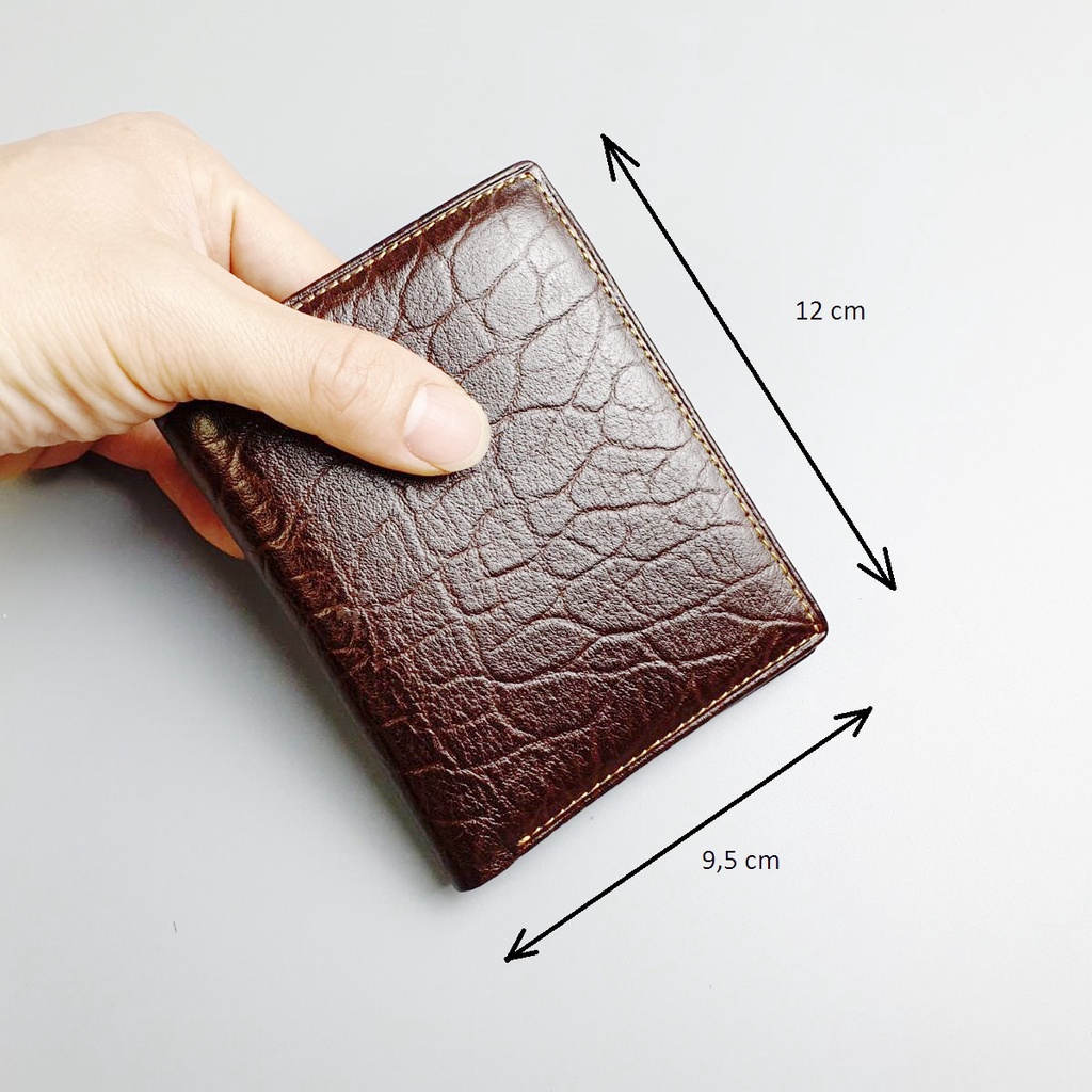 Ví đứng da bò thật 100% vân voi WS114  - BH 3 năm