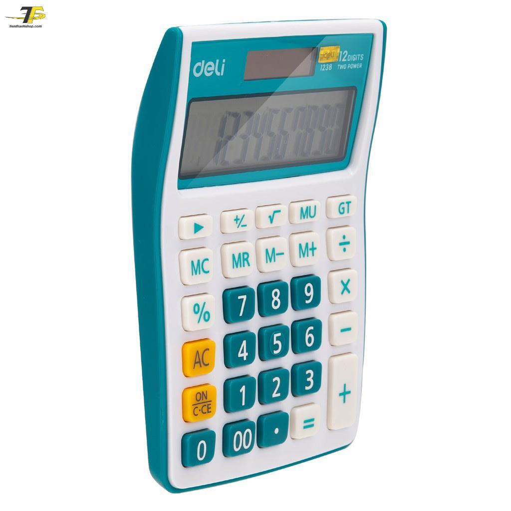 Máy tính kỹ thuật 12 số Deli 1238 - Đen, Cam, Xanh dương, Xanh lá