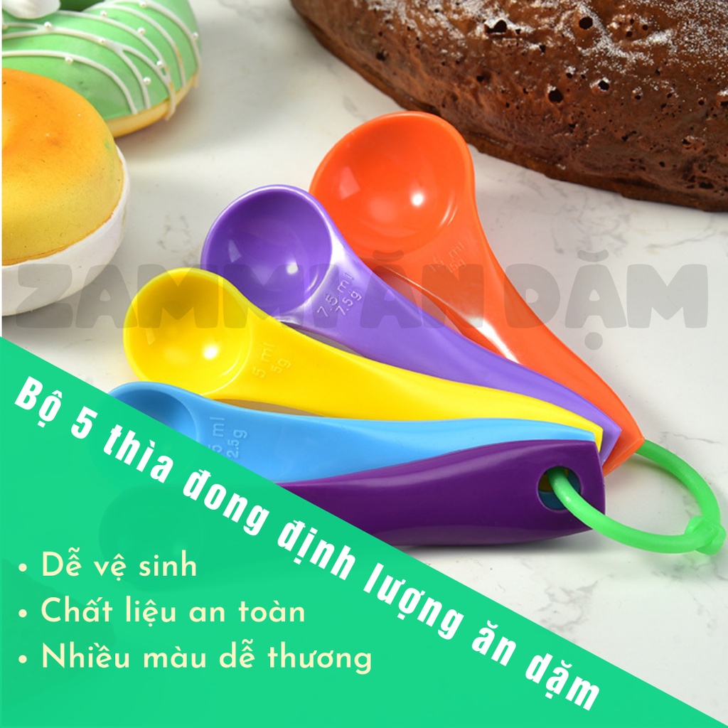 Bộ 5 thìa đong định lượng phục vụ bé ăn dặm Zammi Phân Phối Chính Hãng Dụng Cụ Ăn Dặm Tiện Ích
