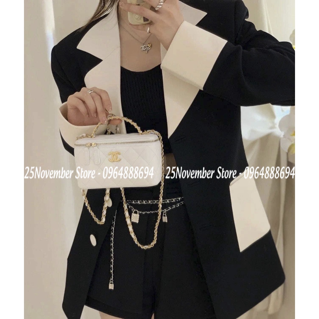 Túi xách Ch.a,n-el. Va.tin-i màu trắng size 18cm.