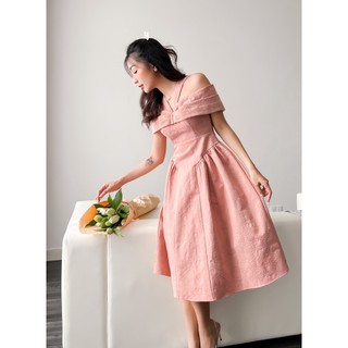 Đầm nữ dáng dài thiết kế bẹt vai nơ sang trọng - KOOKY HOUSE - ĐẦM EMMA DRESS