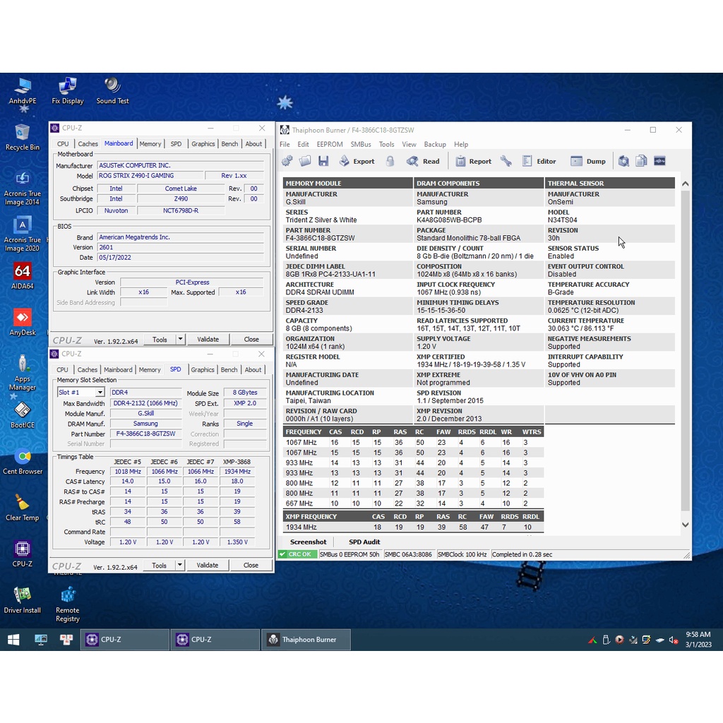 RAM DDR4 B Die Gskill Trident Z 32GB 3866 C18