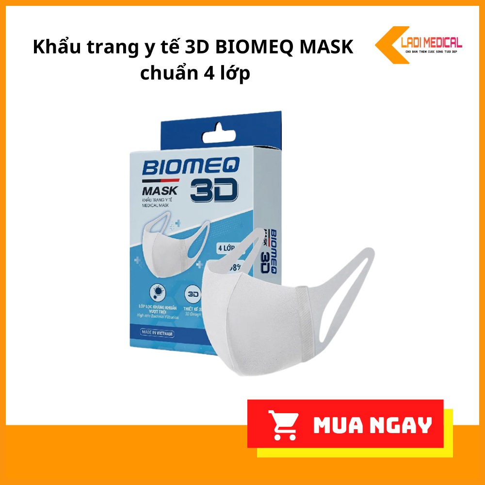 Khẩu trang y tế 3D BIOMEQ MASK chuẩn 4 lớp ôm sát mặt, dây đeo mềm mại co giản và đàn hồi tốt