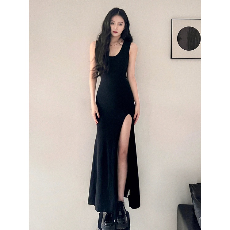 Váy đuôi cá hai dây dáng dài, ôm body, xẻ tà, gợi cảm, quyến rũ, hàng Quảng Châu cao cấp, thời trang xuân hè mới dành cho nữ