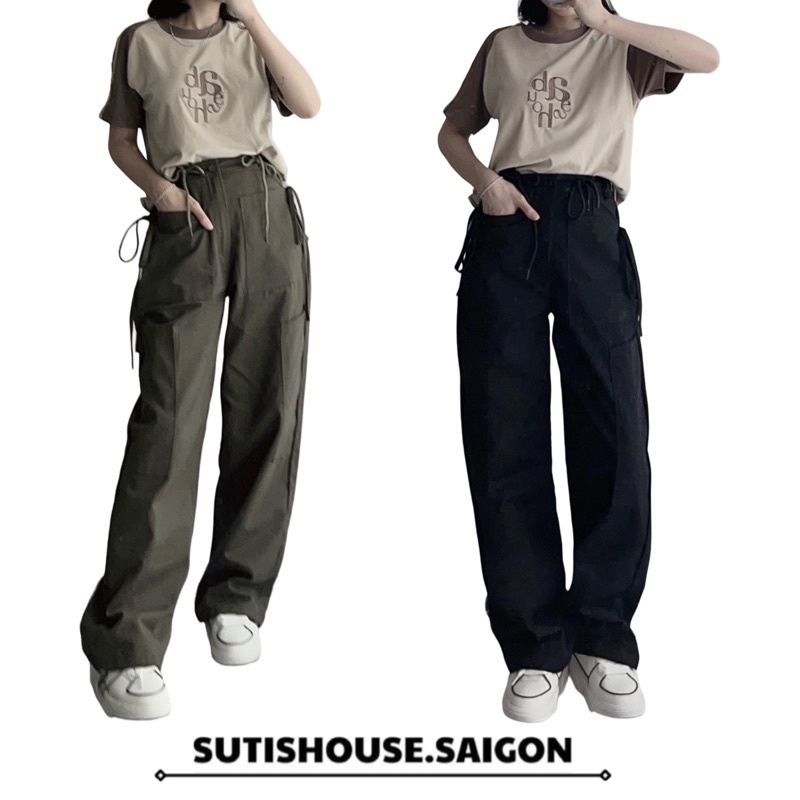 Quần Kaki Dài Túi Hộp Dây Cột Hông Form Suông Unisex Nam Nữ - Sutis House