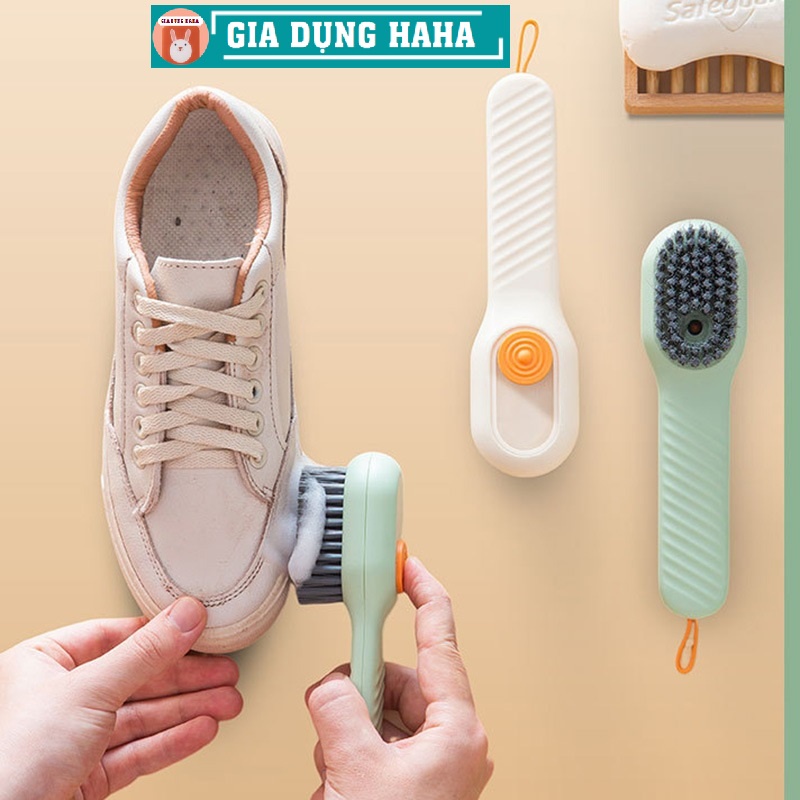 Bàn chải lông mềm, có khay chứa chất tẩy rửa, có tay cầm dài, bàn chải vệ sinh giày, đa năng tiện dụng 2 màu xanh trắng