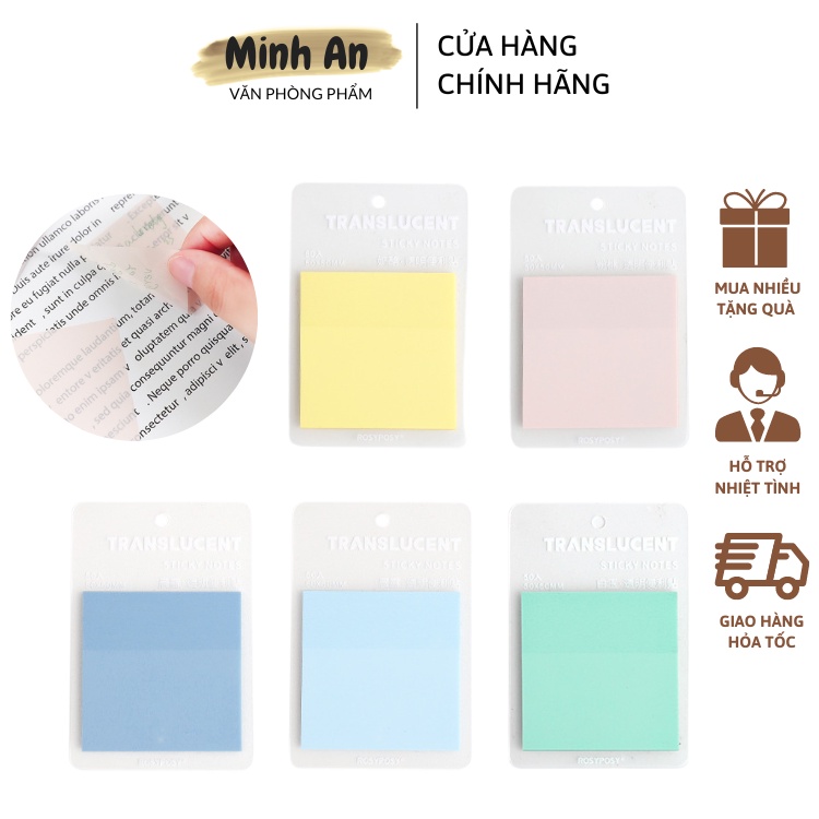 Giấy Note trong suốt set 50 Tờ chống nước, Giấy ghi nhớ 50 tờ màu Morandi sáng tạo tiện lợi