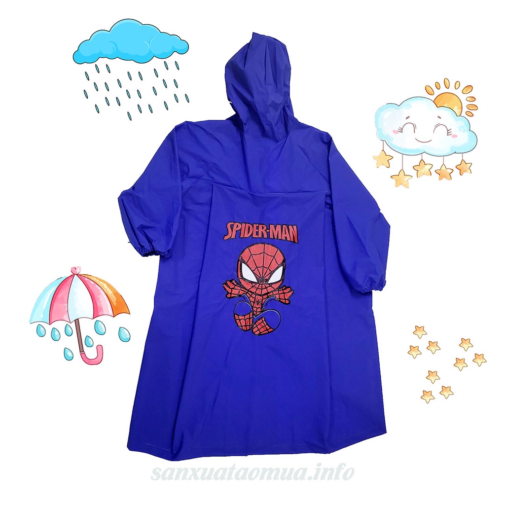Áo mưa DÂY KÉO MĂNG TÔ ĐEO BALO - Người nhện Spider Men cho bé - cực dễ thương phong cách.