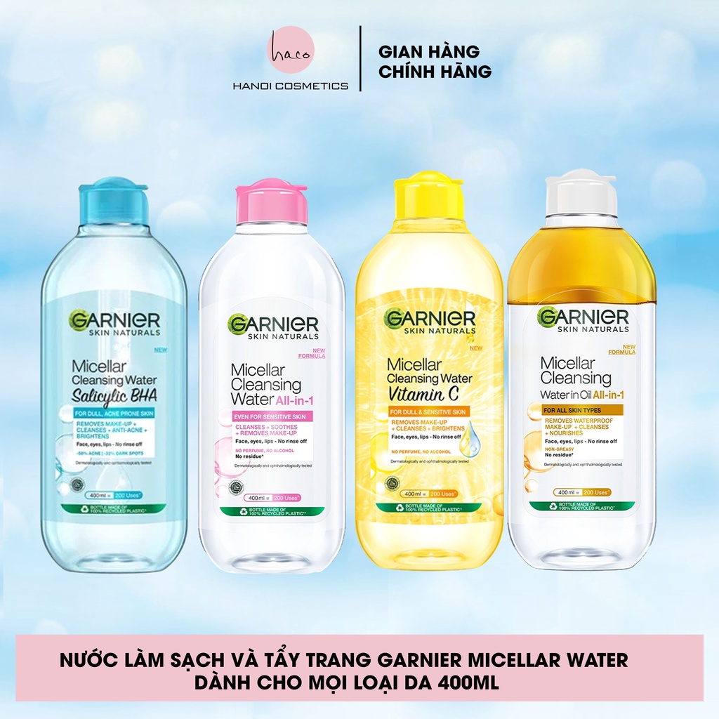 Nước làm sạch và tẩy trang Garnier Micellar Water dành cho mọi loại da 400ml