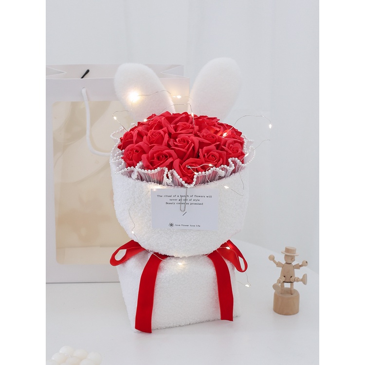 Bó Hoa Hồng Cầm Tay Hình Tai Thỏ Lãng Mạn Dùng Làm Quà Tặng Cho Bạn Gái / Bạn Gái