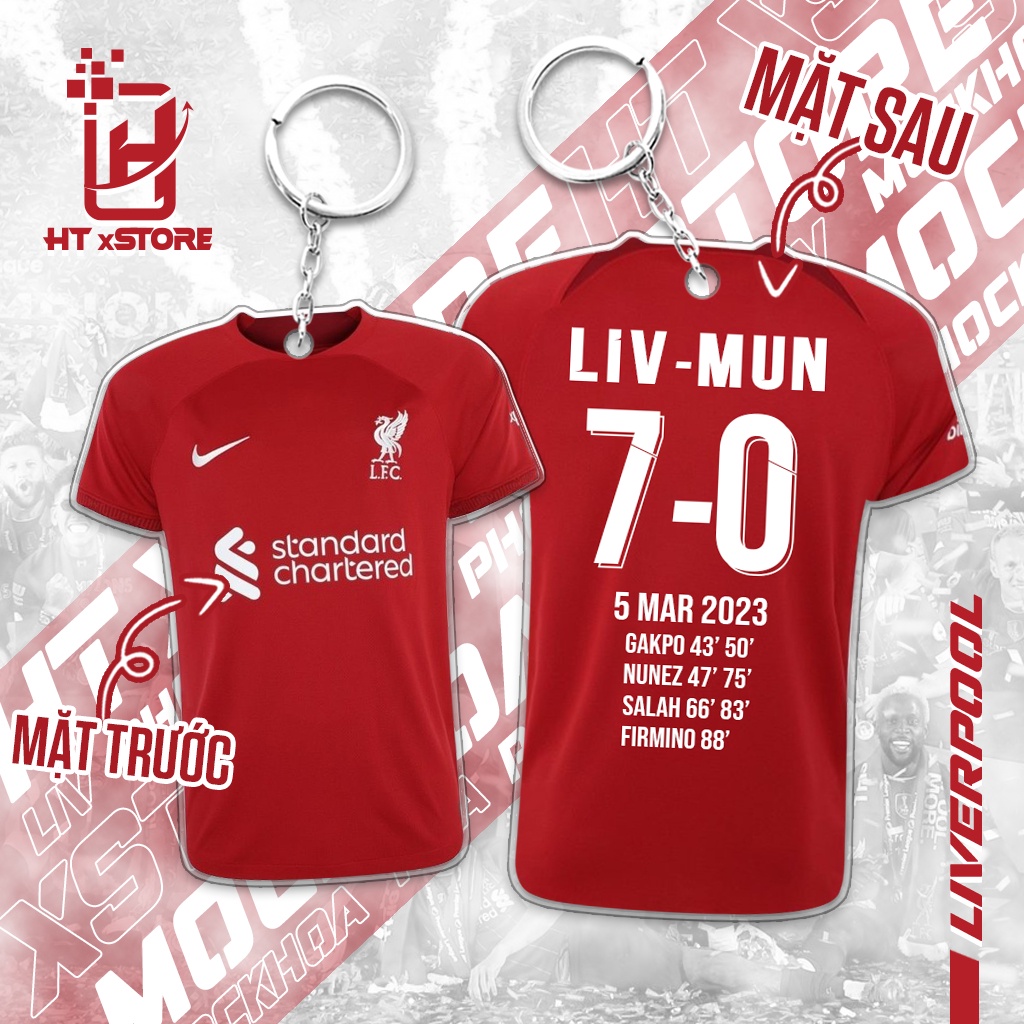 Móc khóa áo đấu CLB Liverpool in tỉ số trận đấu với Manchester United 7-0,móc khóa lưu niệm fan quỷ đỏ vùng Merseyside